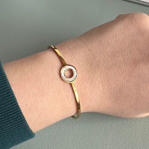 Gold-Plated Mother of Pearl Adjustable Bangle Bracelet